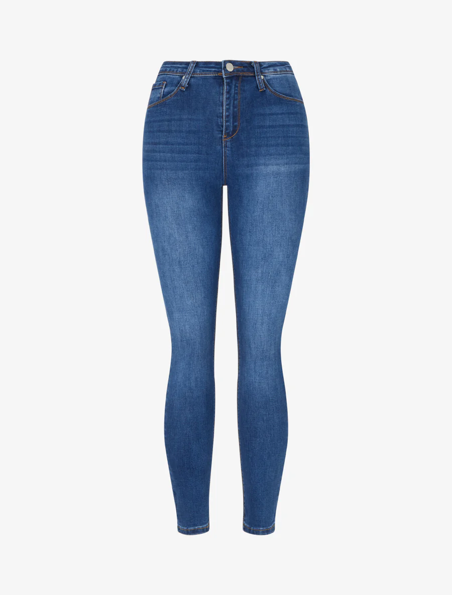 Hoog getailleerde, gebleekte skinny jeans - Blauwe denim