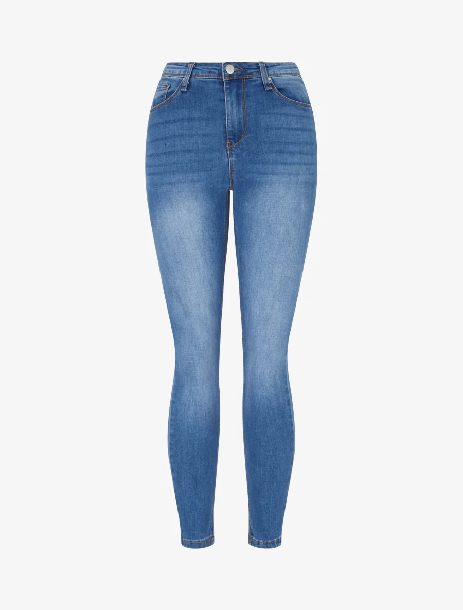 Hoog getailleerde, gebleekte skinny jeans - Lichtblauw