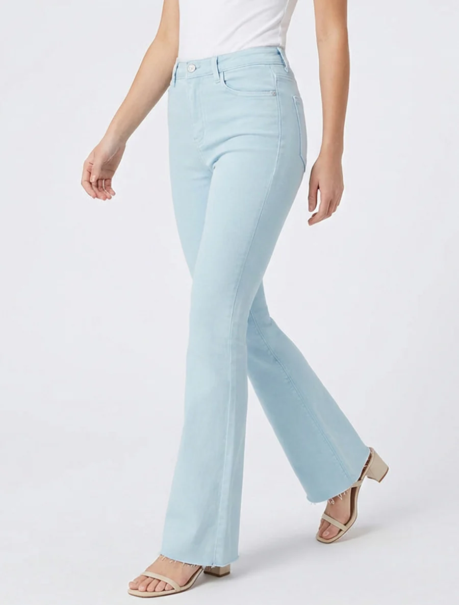 Hoog getailleerde jeans met onafgewerkte zoom. - Lichtblauw - Image 4