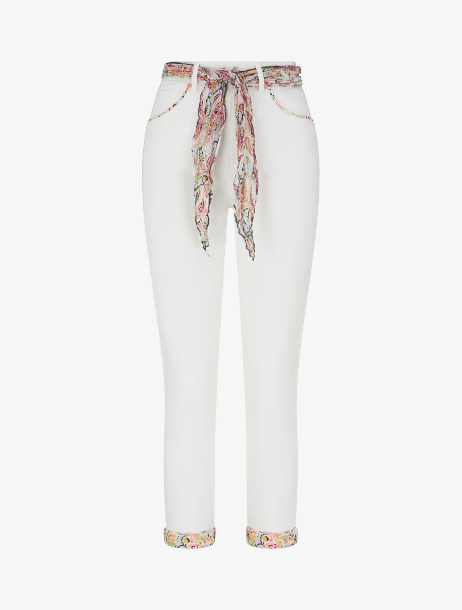 Hoog getailleerde slim fit jeans met fantasiezakken - Wit