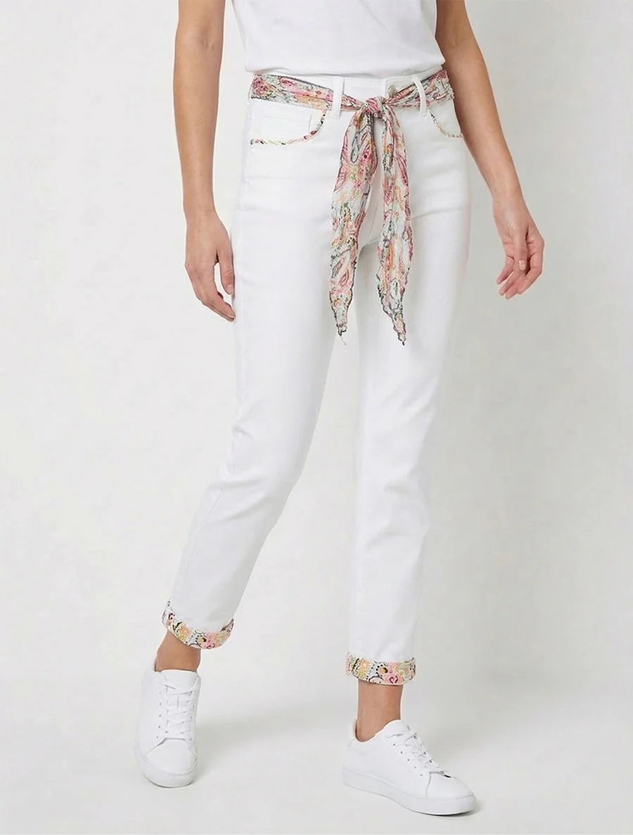 Hoog getailleerde slim fit jeans met fantasiezakken - Wit - Image 4