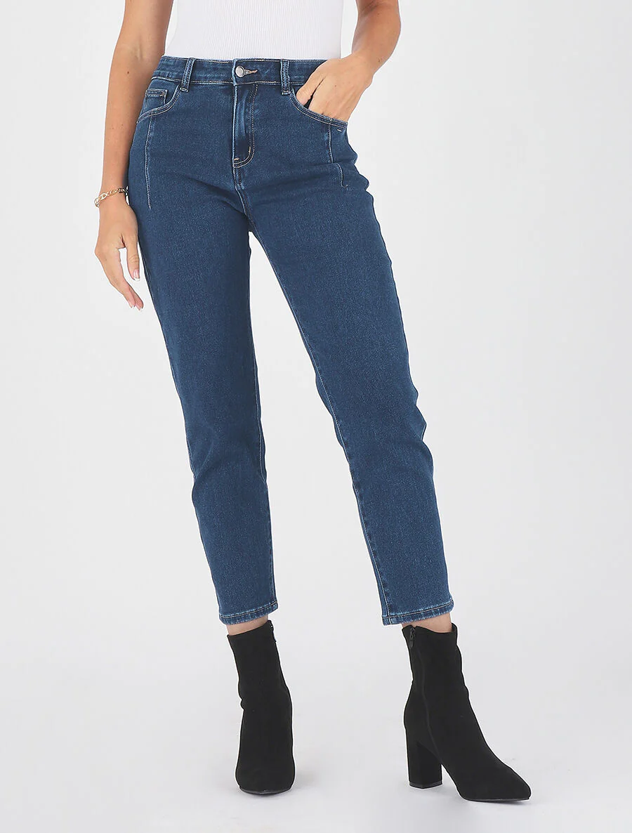 Hooggesneden mom jeans met stiksels - blauw