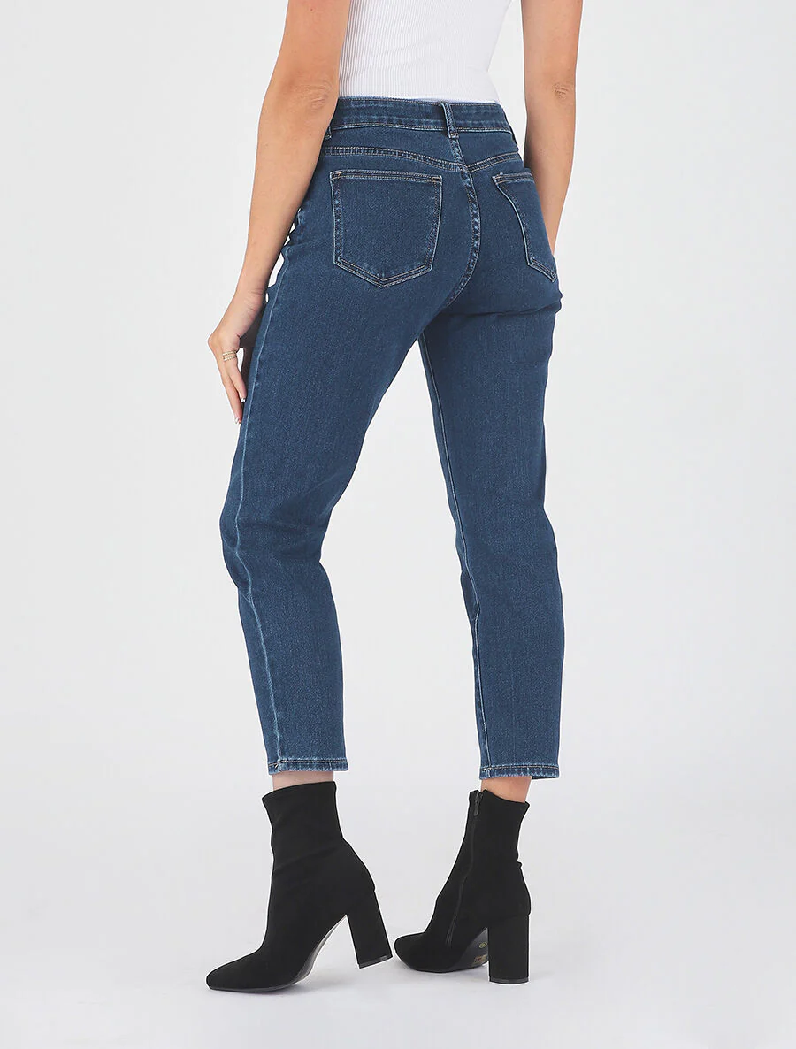 Hooggesneden mom jeans met stiksels - blauw - Image 3