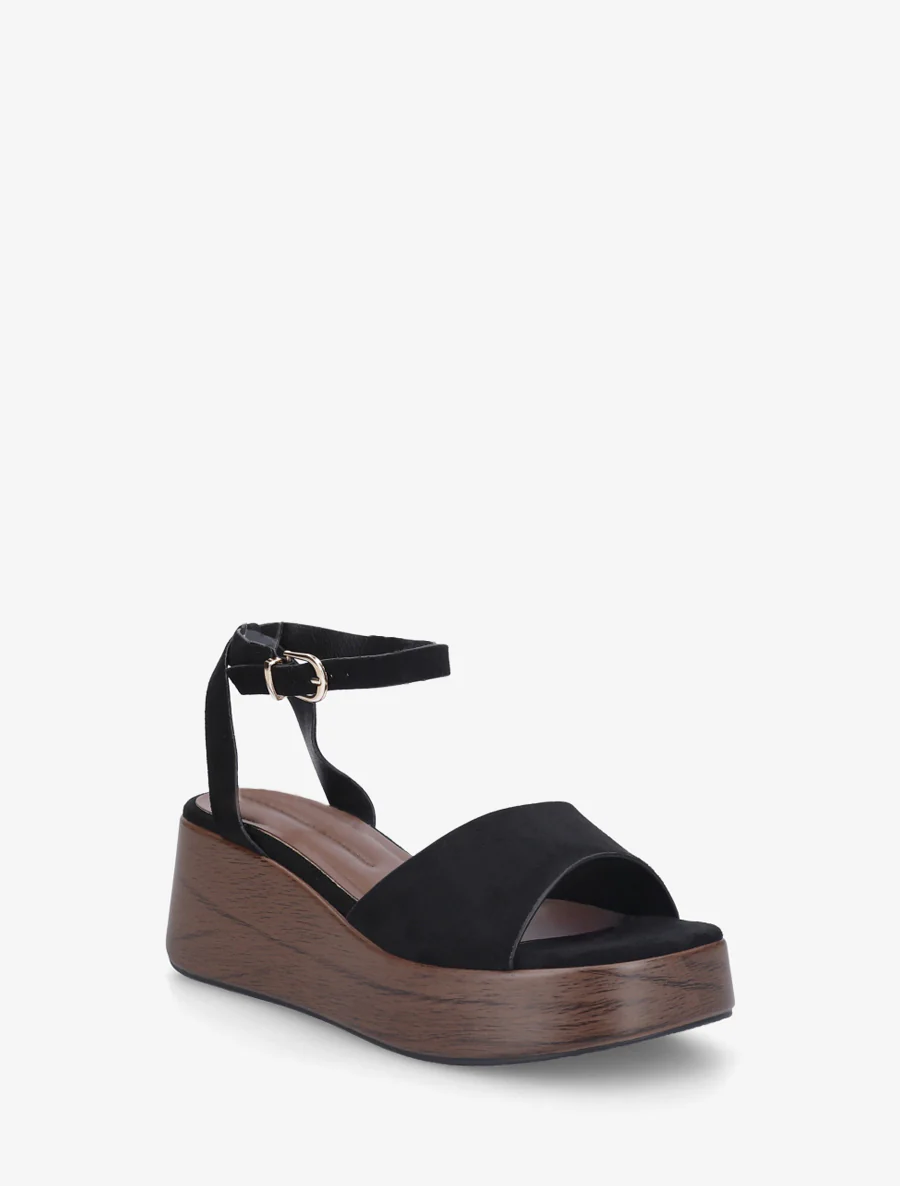 Houten effect sleehak sandalen - Zwart - Image 2