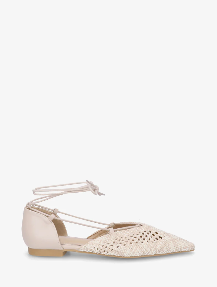 Imitatieleren ballerina's met strikveter - Beige