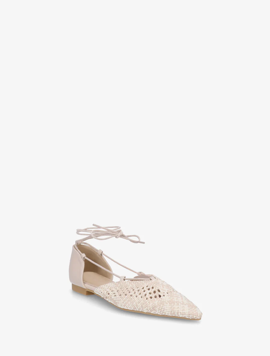 Imitatieleren ballerina's met strikveter - Beige - Image 2