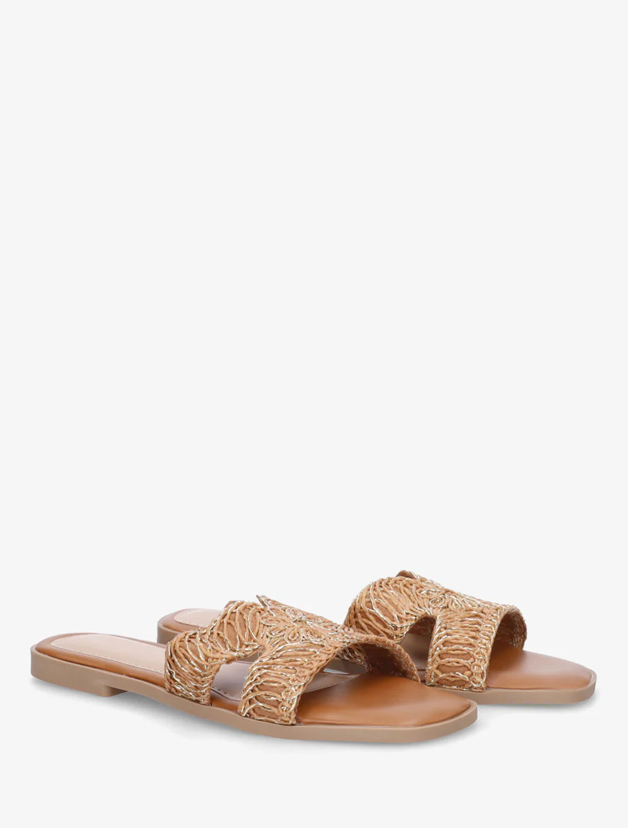 Imitatieleren sandalen met iriserend detail - Kameel - Image 4