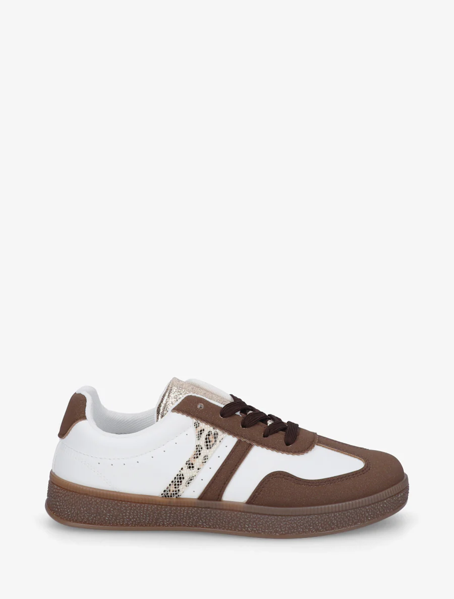 Imitatieleren sneakers met contrasterende banden - Bruin