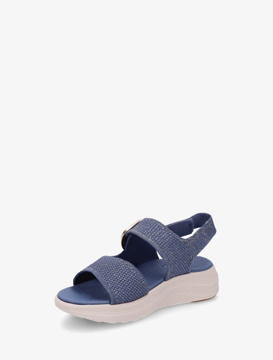Iridescerende stoffen sandalen met gesp en klittenband. - Donkerblauw - Image 3