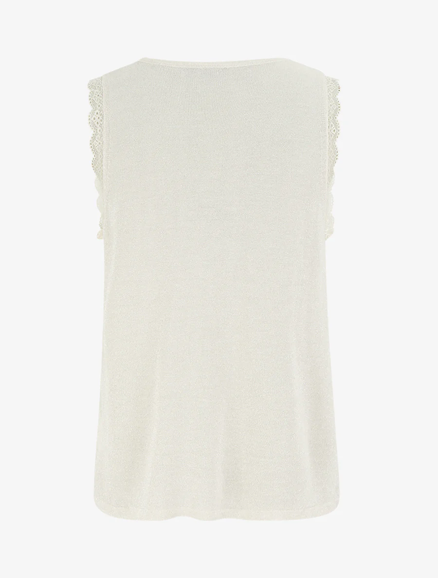 Irisé tanktop met kanten kraag - Beige - Image 2
