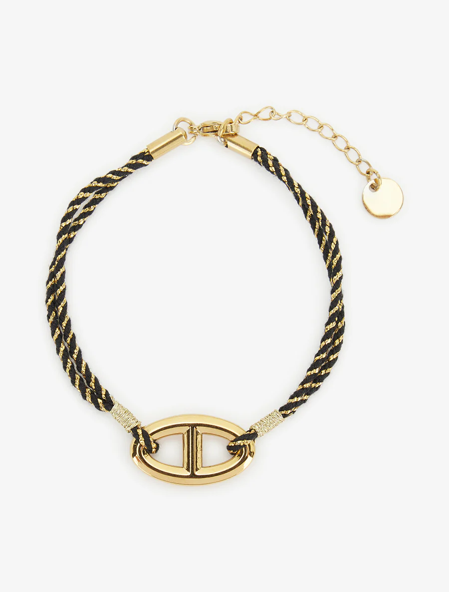 Iriseren koordenarmband met ovale schakel - Goud/zwart - Image 2