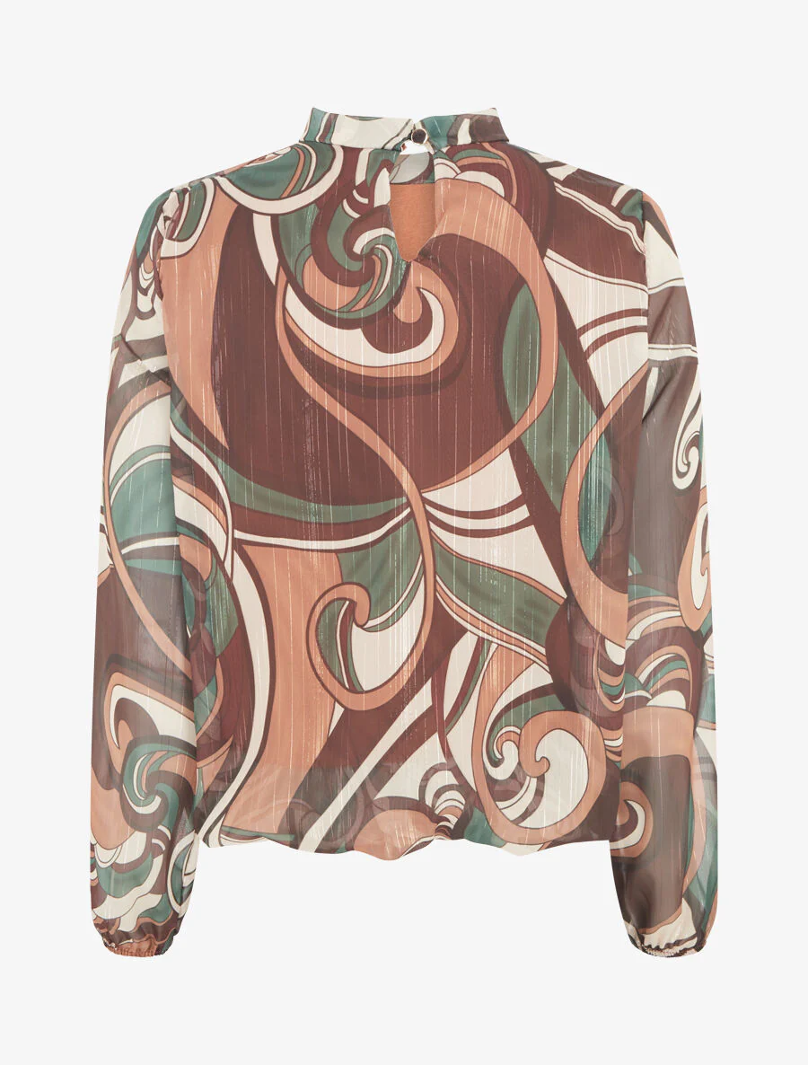 Iriserende blouse met grafische print - bruin - Image 2