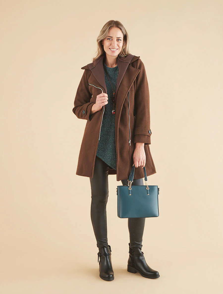 Jas met sweater-stijl inzetstuk - bruin - Image 4