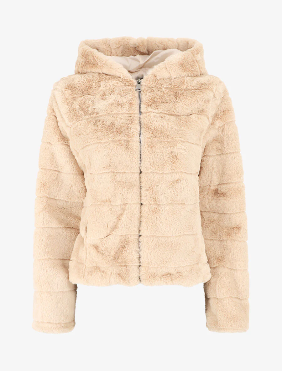 Jasje met capuchon van synthetisch bont - Beige