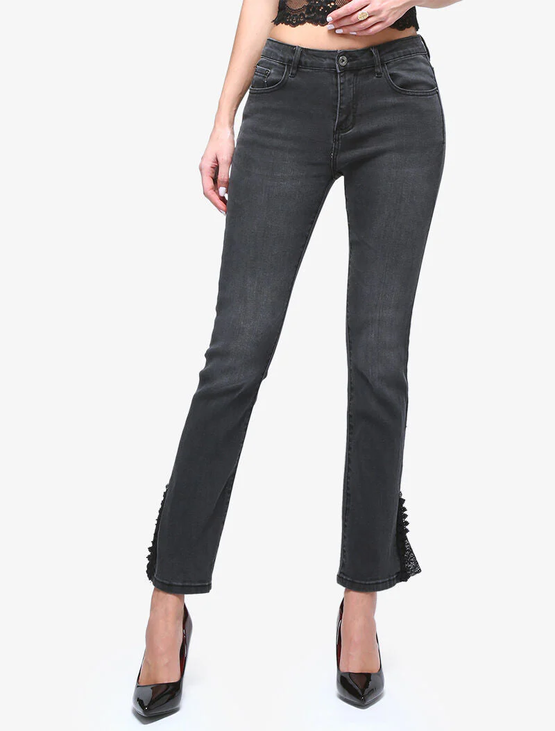 Jeans 7/8 aan boord detail kant - antraciet - Image 3