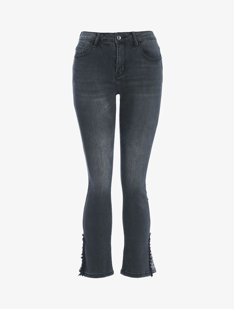 Jeans 7/8 aan boord detail kant - antraciet - Image 4