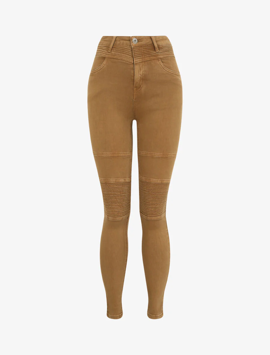 Jean biker skinny met hoge taille - Kameel