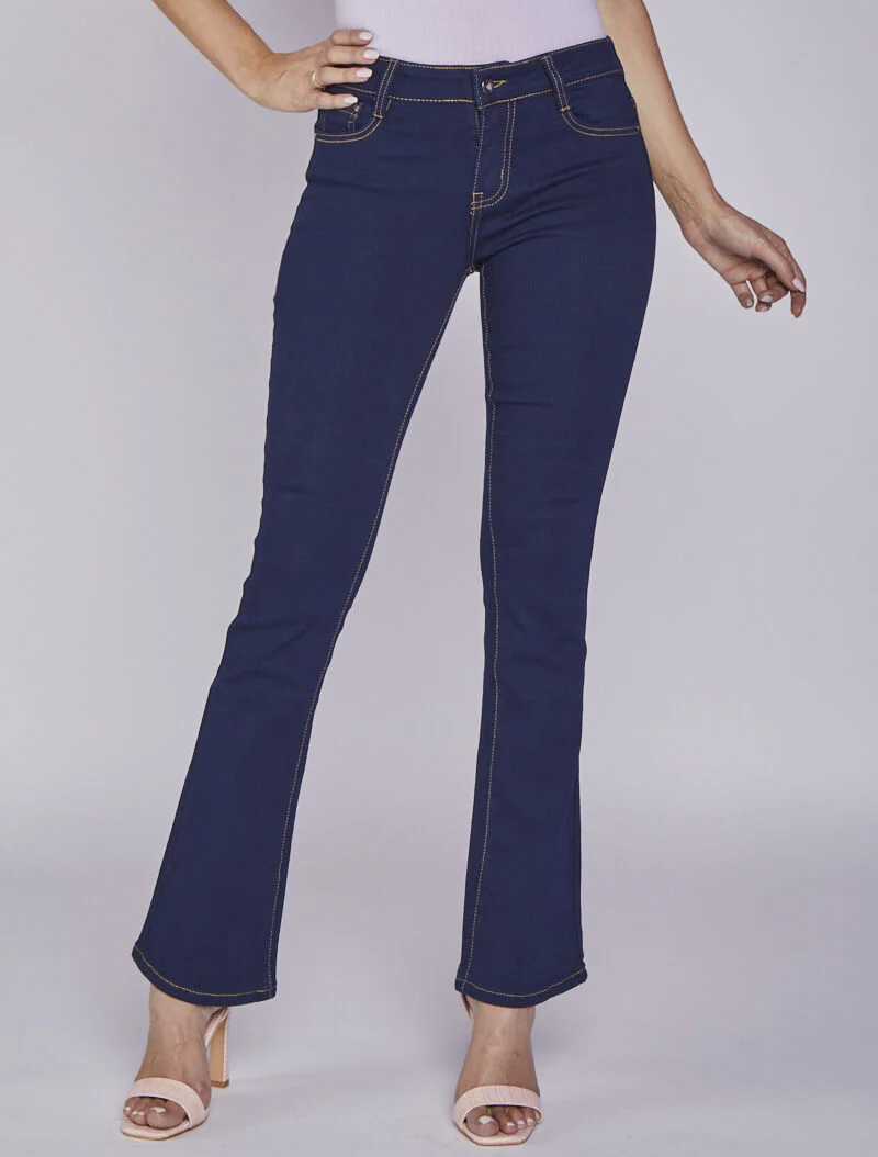 Jean bootcut met zichtbare stiksels - Blauw