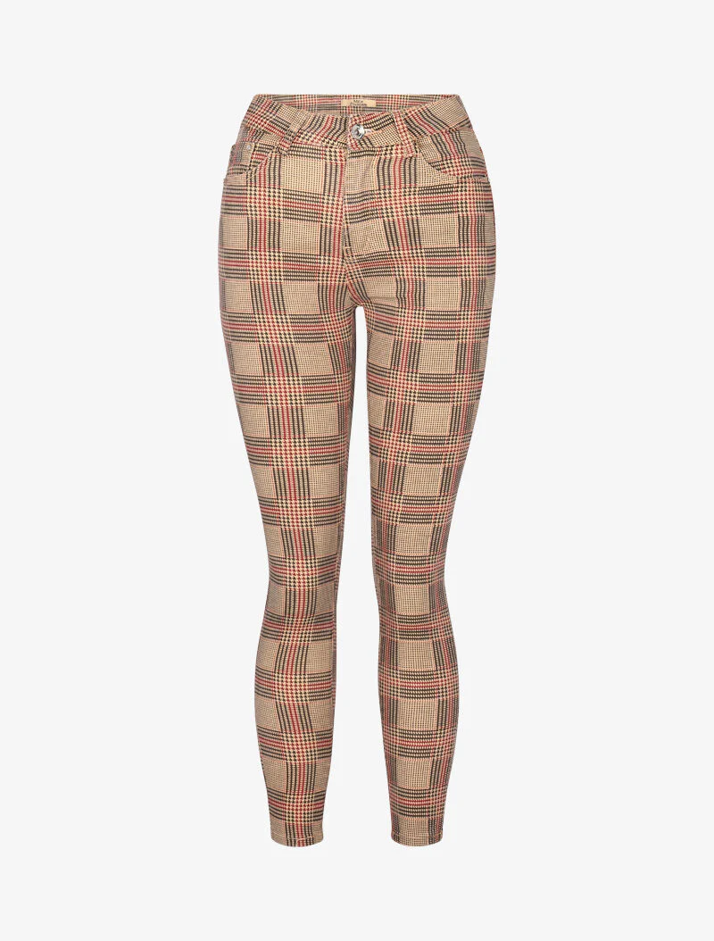 Jean met houndstooth ruitpatroon en skinny fit - kameel - Image 3