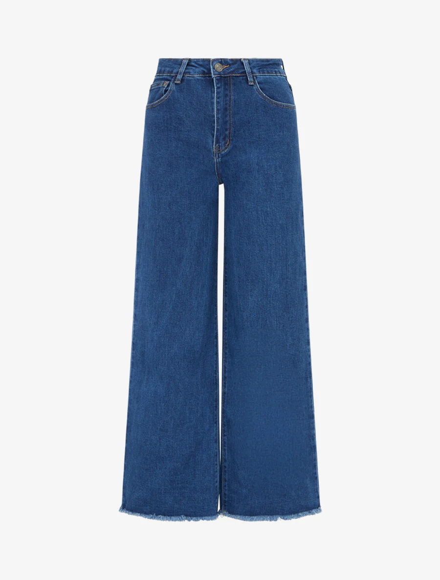 Jean met rafelige randen en een ruime pasvorm. - Blauwe denim