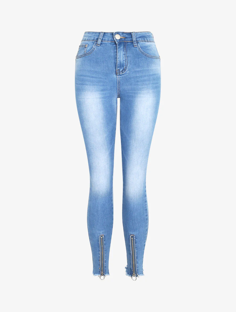 Jean met rits aan de zijkanten - Blauw denim