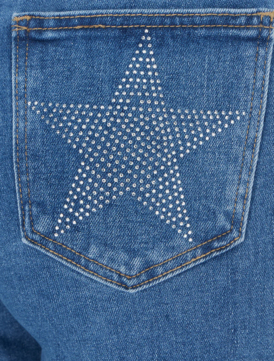 Jean met strassterren in rechte snit - Blauw - Image 3