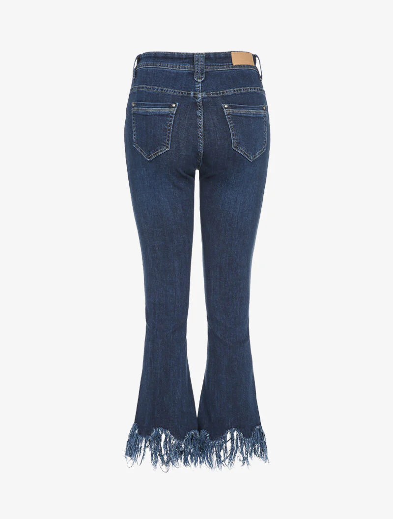 Jean met uitlopende pijpen en franjes aan de randen - Blauw denim - Image 2
