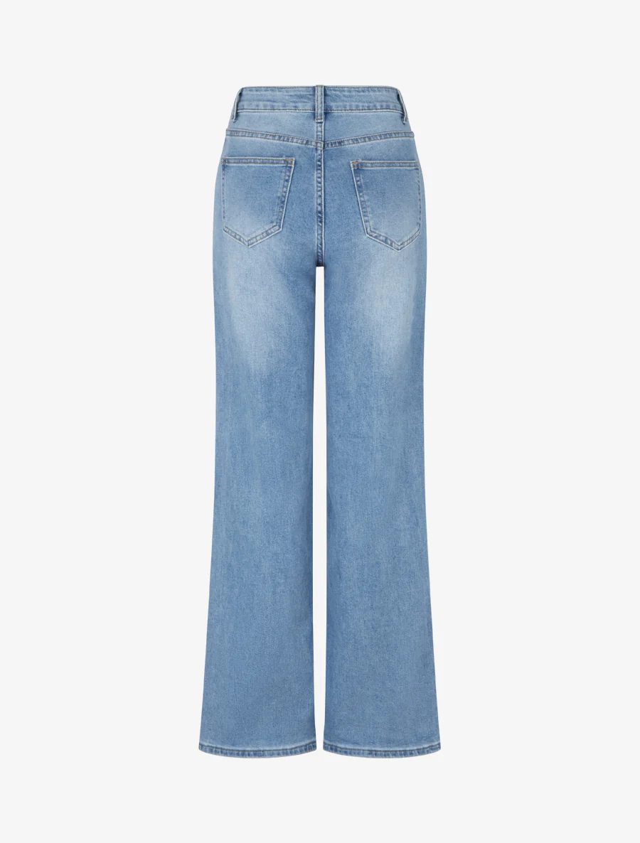 Jean met wijde pijpen en decoratieve knopen, rechte snit - Blauw - Image 2