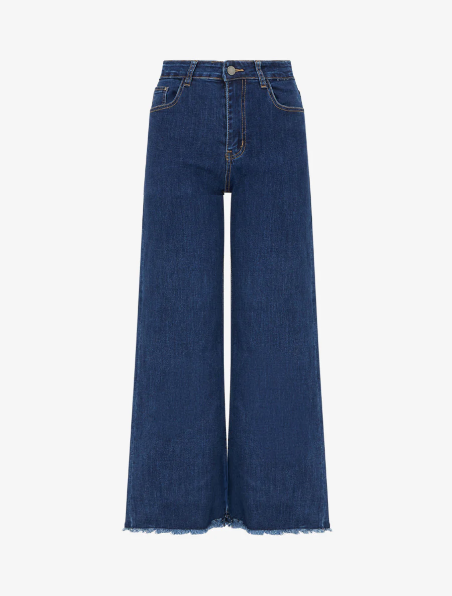 Jean met wijde pijpen en onafgewerkte zoom in rechte snit - Blauw