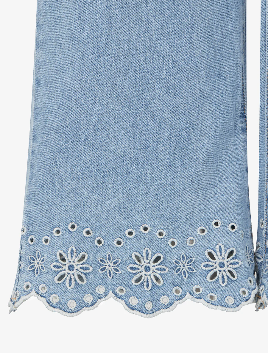 Jean met wijde pijpen en opengewerkt bloemenmotief - Blauw - Image 3