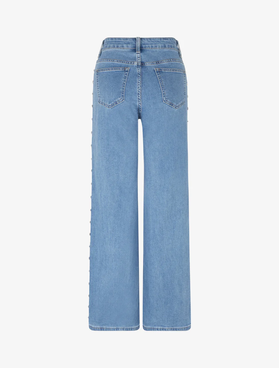 Jean met wijde pijpen en stervormige strass-steentjes - Blauw - Image 2