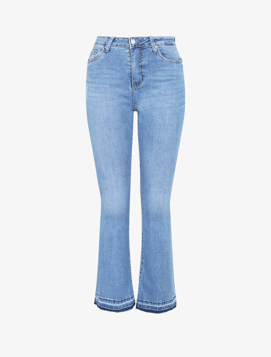 Jean push up met flared pijpen met vervaagde randen - Blauw denim