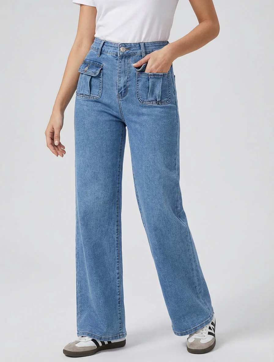 Jean push-up met klepzakken - Blauw - Image 4