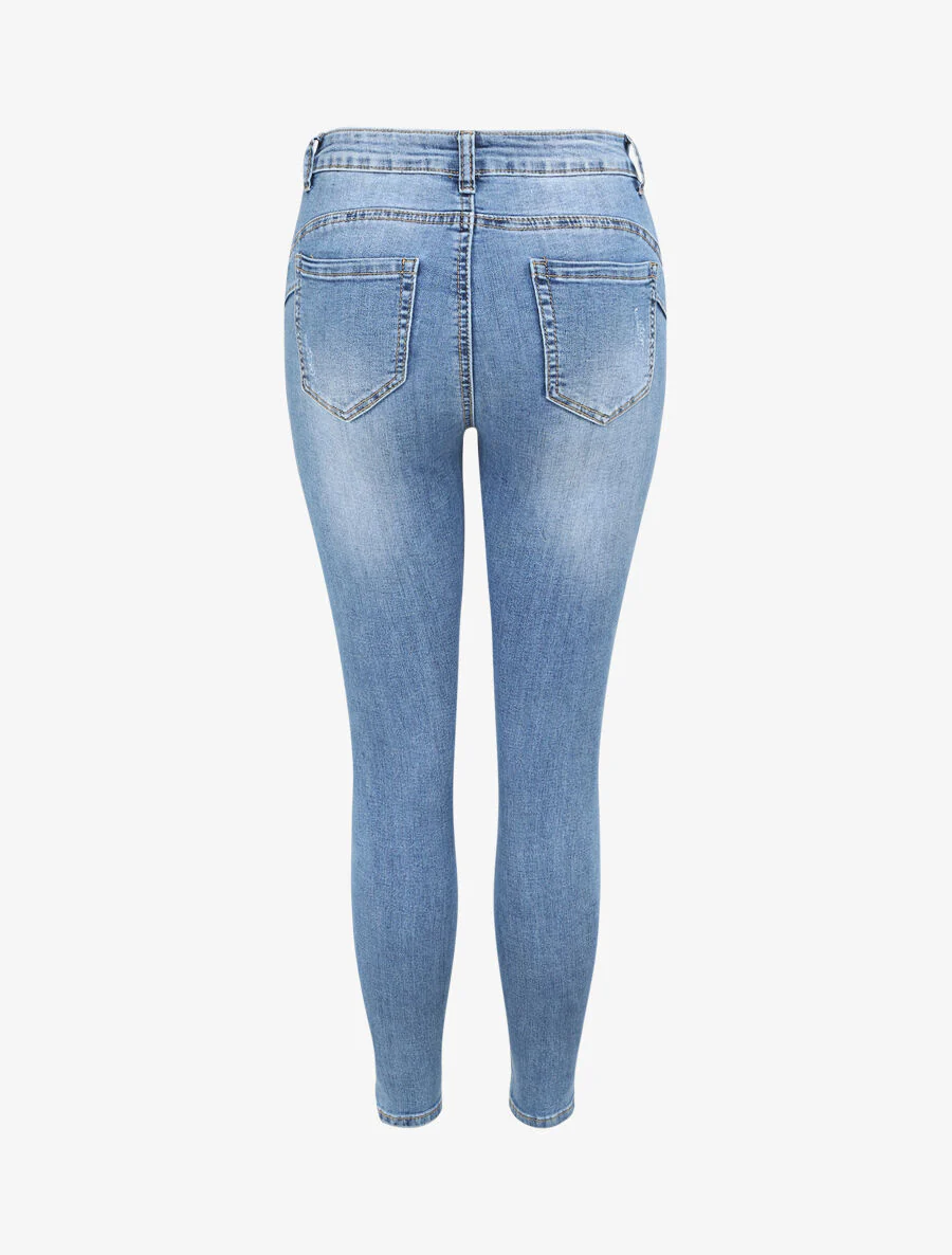 Jean push up skinny verbleekt en gescheurd - Blauw denim - Image 2