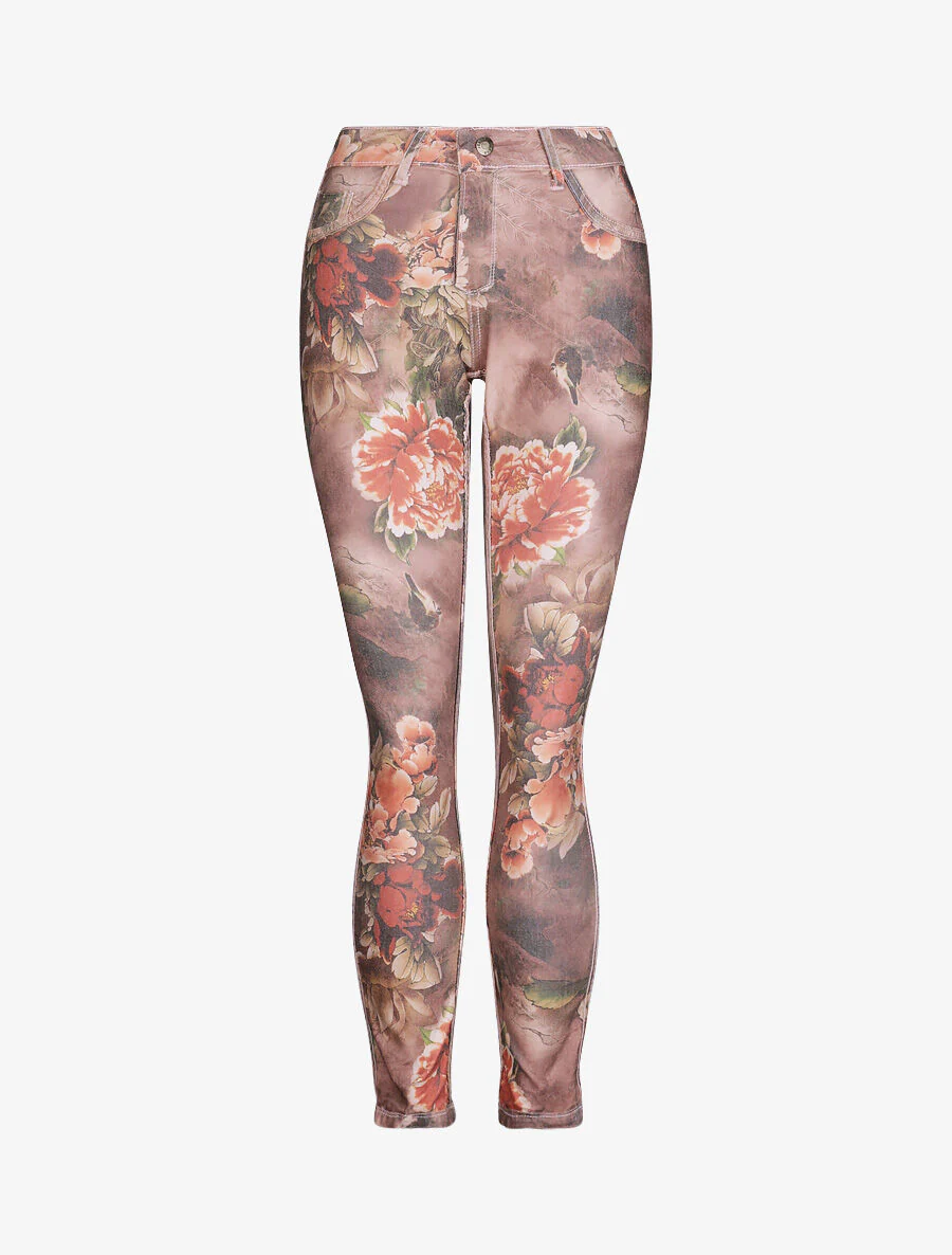 Jean reversibele slanke hoge taille gekreukt bloemenprint - Lichtroze - Image 3