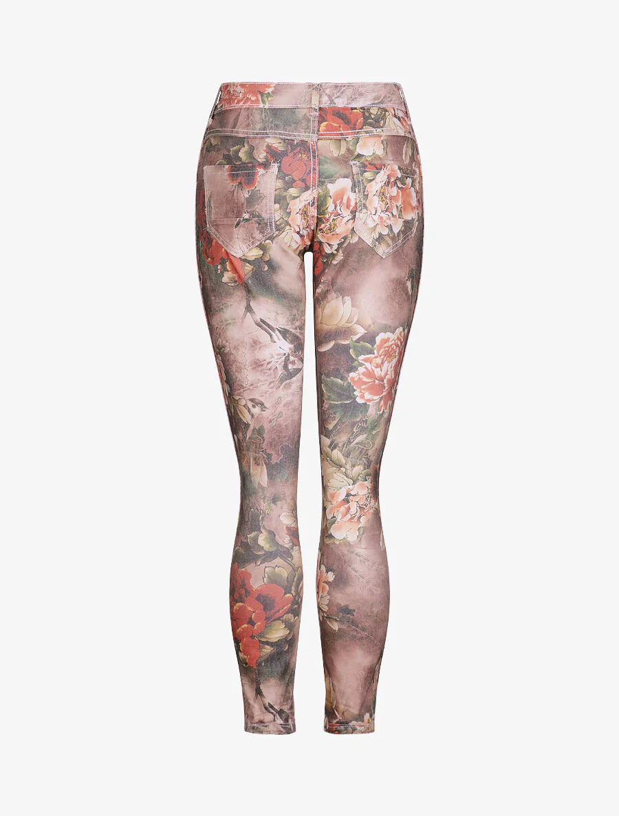 Jean reversibele slanke hoge taille gekreukt bloemenprint - Lichtroze - Image 4