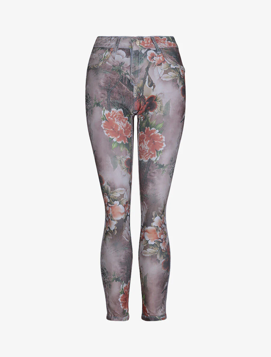 Jean reversibele slanke hoge taille gekreukt bloemenprint - Lichtblauw - Image 4