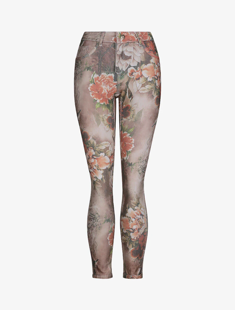 Jean reversibele slanke hoge taille gekreukt bloemenprint - Lichtgrijs - Image 3
