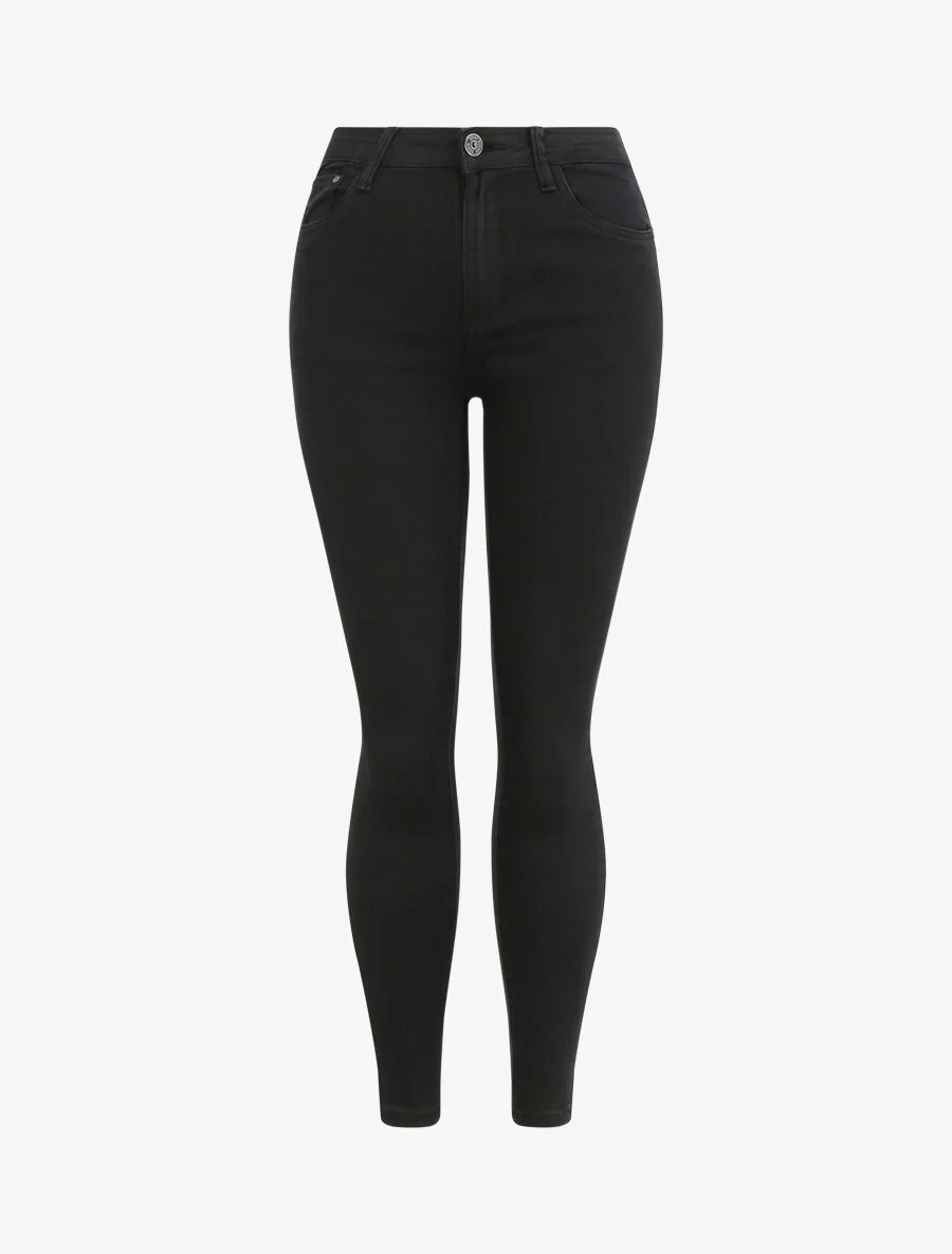 Jean skinny eenkleurig met hoge taille - Zwart