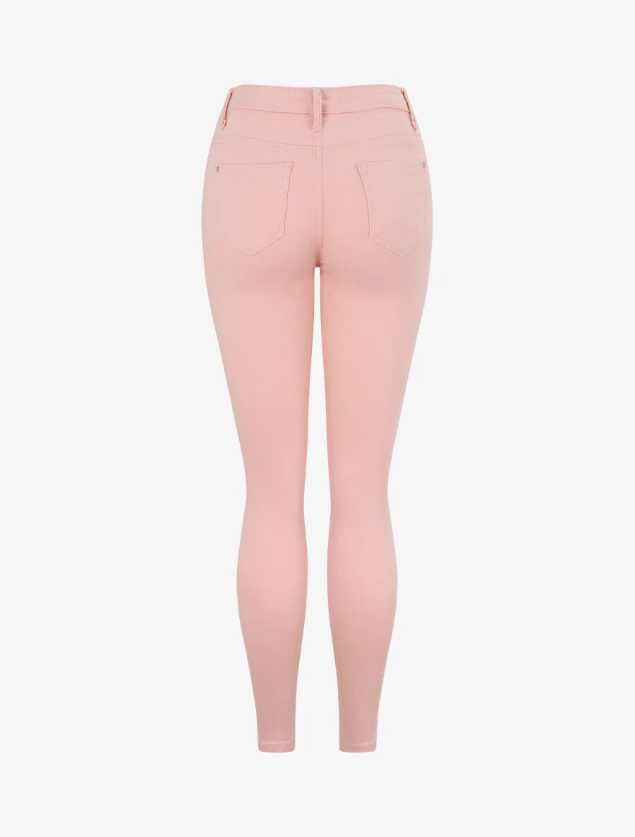 Jean skinny eenkleurig met hoge taille - Roze - Image 4
