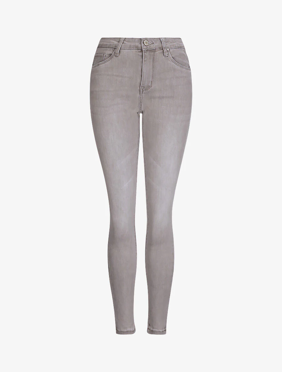 Slim fit jeans met hoge taille en omgeslagen boorden - Lichtgrijs