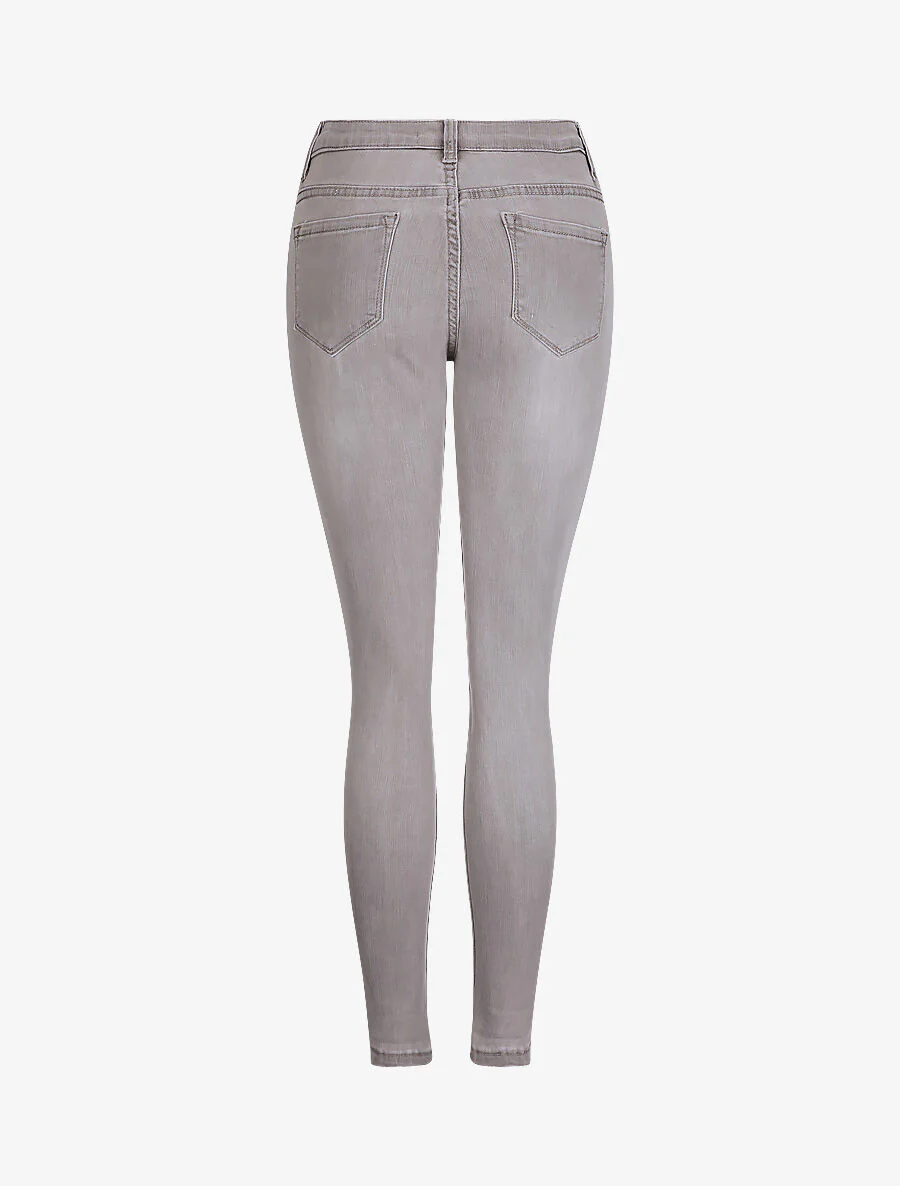 Slim fit jeans met hoge taille en omgeslagen boorden - Lichtgrijs - Image 2