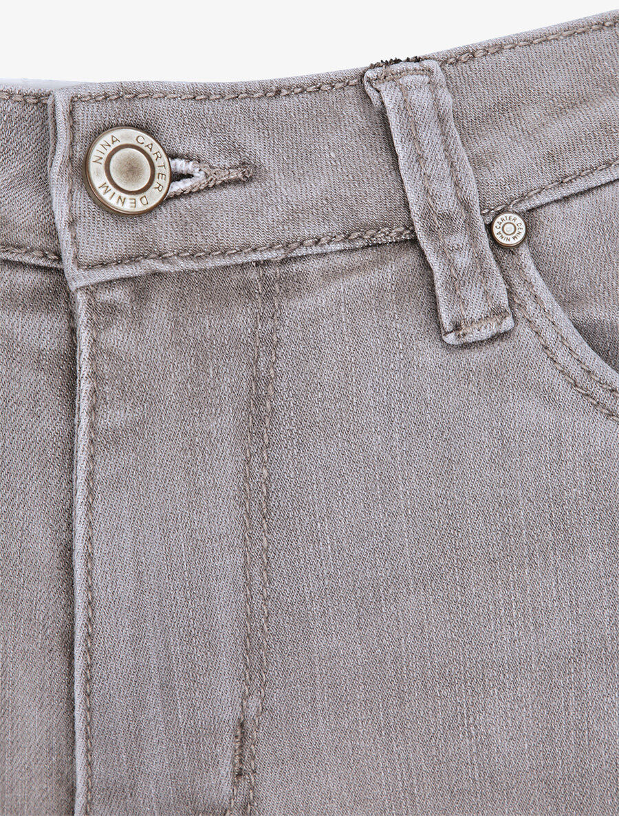 Slim fit jeans met hoge taille en omgeslagen boorden - Lichtgrijs - Image 3