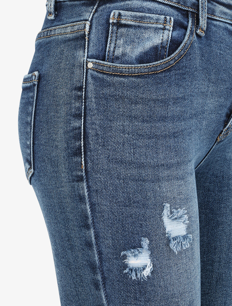 Jean skinny gescheurd en uitgefranste randen - Blauw denim - Image 3