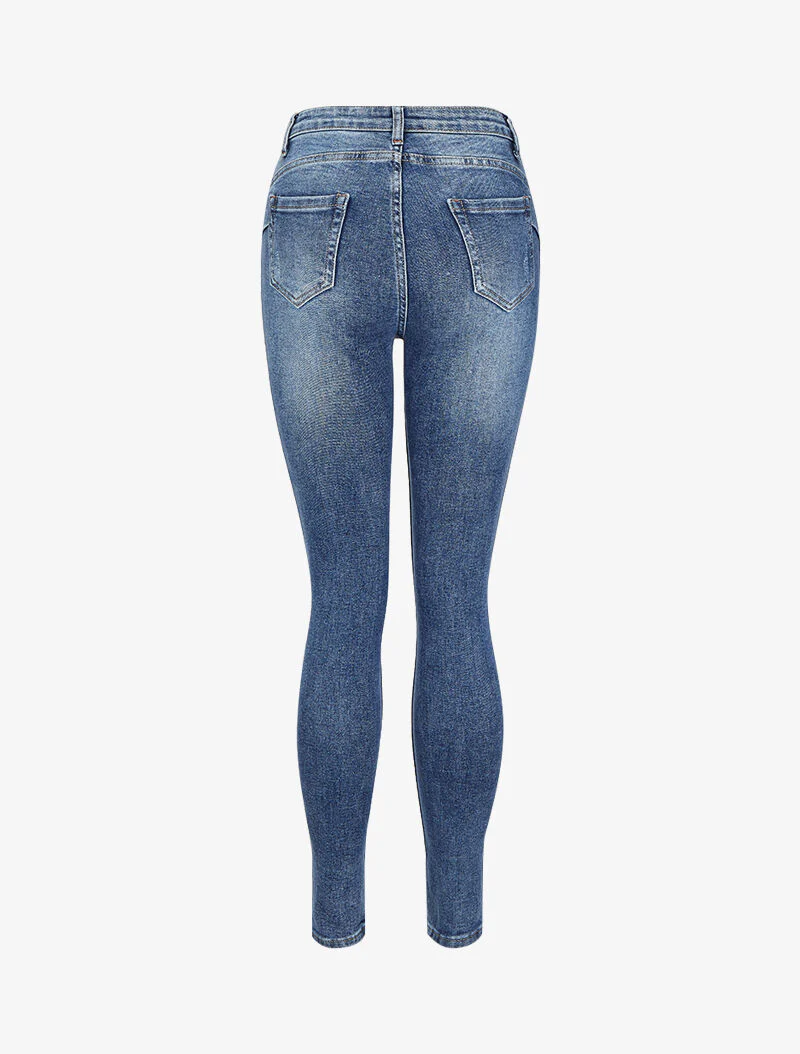 Jean skinny hoge taille met krassen - Blauw denim - Image 2