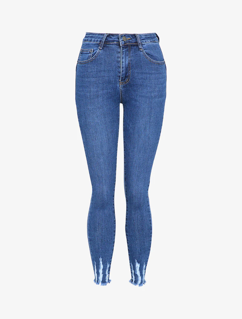 Jean skinny met gescheurde randen - Blauw denim