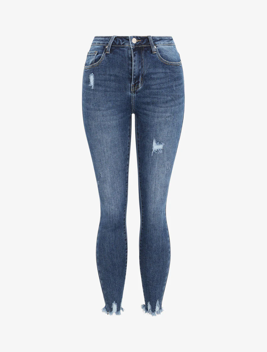 Jean skinny met hoge taille gescheurd - Blauw
