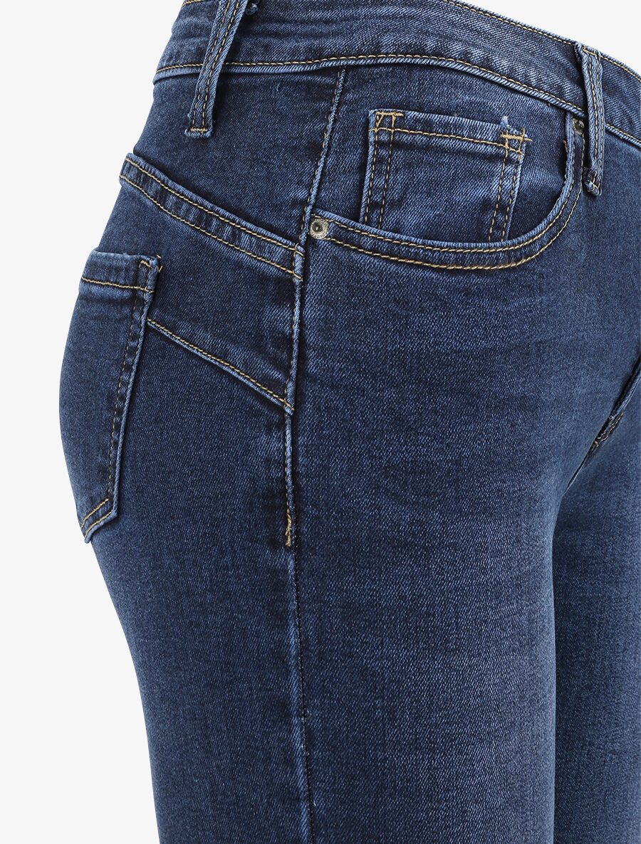 Jean skinny push-up gescheurd hoge taille - Donkerblauw - Image 3