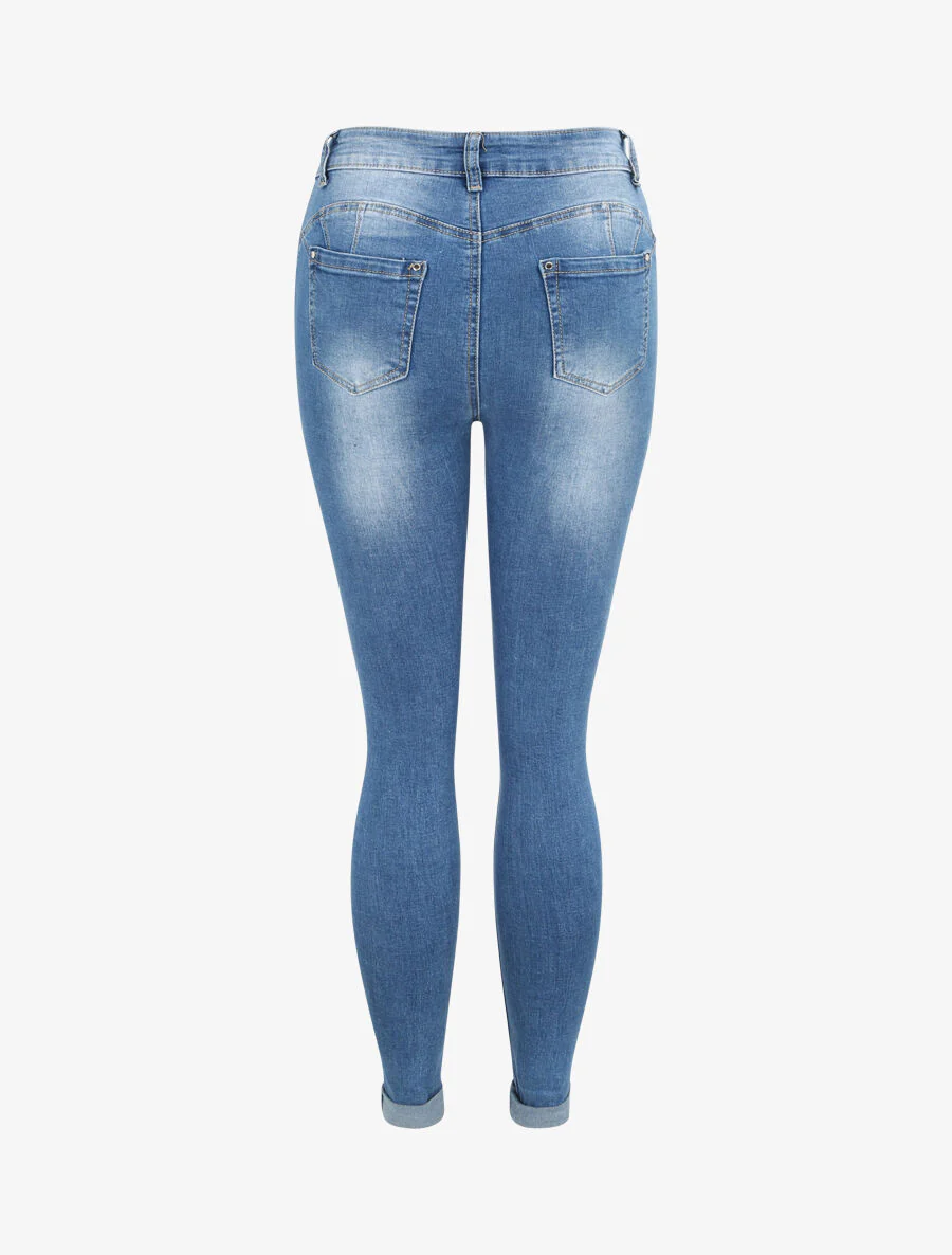 Jean skinny push up met omgekeerde revers - Blauw denim - Image 2
