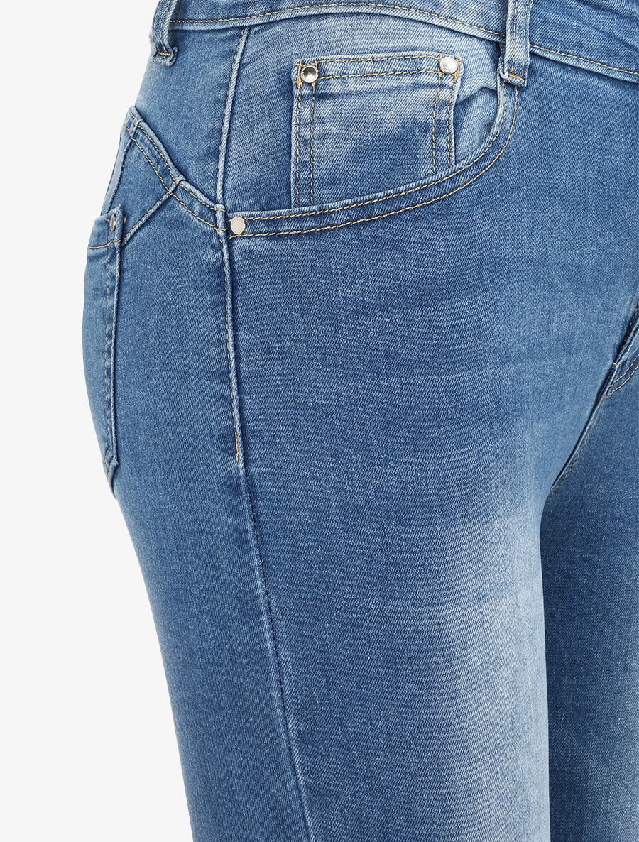 Jean skinny push up met omgekeerde revers - Blauw denim - Image 3